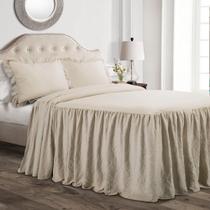 Conjunto de colchas com decoração exuberante, saia com babados, 3 peças Queen Beige