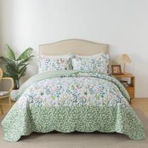 Conjunto de colchas HoneiLife California King Quilt verde e branco Conjunto de colchas HoneiLife California King Quilt verde e branco