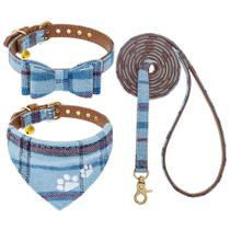 Conjunto de coleira e coleira EXPAWLORER Embroidery Pawprints Plaid