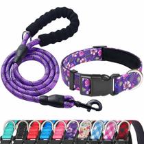 Conjunto de coleira e coleira para cães Ladoogo Reflective Neoprene roxo/rosa Conjunto de coleira e coleira para cães Ladoogo Reflective Neoprene roxo/rosa