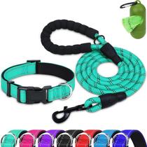 Conjunto de coleiras e coleiras Dynmeow Reflective Teal para cães XS