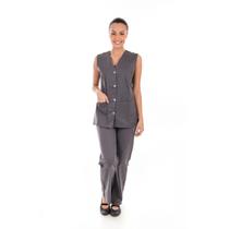 Conjunto de Colete com Calça em Tecido Algodão para Copeira, Arrumadeira, Doméstica Cor:CinzaTamanho:G