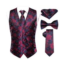 Conjunto De Colete De Seda Masculino Vermelho Azul Verde Dourado Com Gravata Borboleta Lenço E