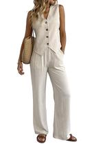 Conjunto de Colete e Calça Pantalona de Linho Heipeiwa Bege Conjunto de Colete e Calça Pantalona de Linho Heipeiwa Bege