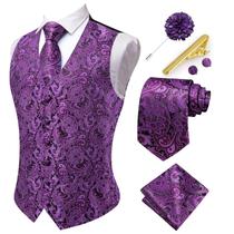 Conjunto de colete e gravata Hi-Tie Paisley para homens, casamento, roxo