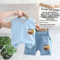 Conjunto de Colete e Shorts de Verão Infantil - Estampa de Ursinho Cartoon