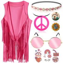 Conjunto de colete hippie dos anos 70 PARTTELY com acessórios