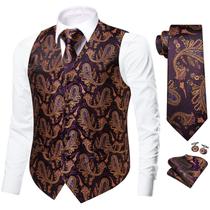 Conjunto de colete masculino Dubulle, terno masculino Paisley Floral Orange Conjunto de colete masculino Dubulle, terno masculino Paisley Floral Orange