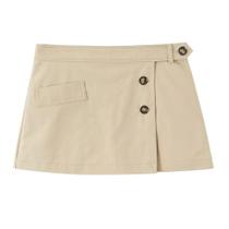 Conjunto De Colete Sem Mangas E Saia Mini Em Caqui Para Mulheres Com Detalhes De Botão E Epaulettes,