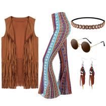 Conjunto de coletes Costume Leumoi, 5 peças, anos 60 e 70, Hippie Fringe, GG Conjunto de coletes Costume Leumoi, 5 peças, anos 60 e 70, Hippie Fringe, GG