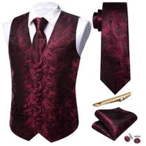 Conjunto de coletes masculinos Barry.Wang Paisley/Flower Silk Jacquard