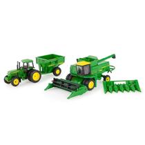 Conjunto de Colheita John Deere em Escala 1/64 com 5 Peças: Trator e Colheitadeira Conjunto de Colheita John Deere em Escala 1/64 com 5 Peças: Trator e Colheitadeira