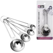 Conjunto de colher medidora de inox com 4 pecas 1,5 / 2,5 / 5 / 15ml na cartela