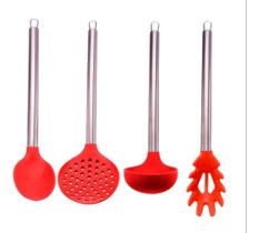 Conjunto De Colheres Concha Inox Silicone Utensílios Cozinha Vermelho