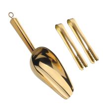 Conjunto de colheres de gelo e pinças de gelo Mingcheng em aço inoxidável dourado Conjunto de colheres de gelo e pinças de gelo Mingcheng em aço inoxidável dourado