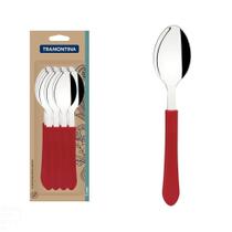 Conjunto De Colheres De Mesa Leme Com Lâminas Em Aço Inox E Cabo Vermelho 12 Peças