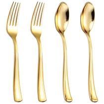 Conjunto de colheres e garfos de plástico dourado BuCla 600PCS Party Supply Conjunto de colheres e garfos de plástico dourado BuCla 600PCS Party Supply