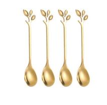 Conjunto de Colheres Folha Aço Inox Dourado 4Pçs