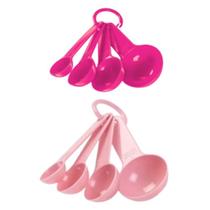 Conjunto de colheres medidora de plástico rosa ou pink com 4 peças de cozinha