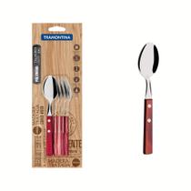 Conjunto de Colheres para Chá Tramontina com Lâminas em Aço Inox e Cabos em Madeira Polywood Vermelh