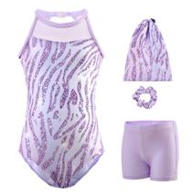 Conjunto de Collant Tstiti para Meninas Shorts de Ginástica e Scrunchie Conjunto de Collant Tstiti para Meninas Shorts de Ginástica e Scrunchie