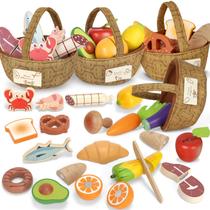 Conjunto de comida para brincar de madeira Lehoo Castle com 23 acessórios de 3 a 5 anos