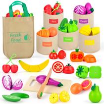 Conjunto de comida para brincar de madeira Lilkisthk, brinquedos de separação de cores, comida fingida para brincar, acessórios de cozinha para crianças, frutas, vegetais, brinquedo de cortar, mercearia, brincadeira de fingir para crianças