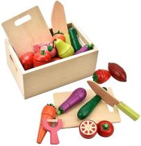 Conjunto de comida para cortar em madeira Pretend Kids Pla Conjunto de comida para cortar em madeira Pretend Kids Pla