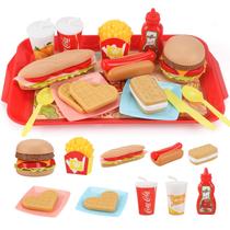 Conjunto de comida Pretend Play Sotodik com bandeja de hambúrguer e batatas fritas