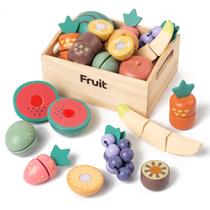 Conjunto de comida Wooden Play Kienvy Fruit, 10 unidades para cozinha infantil