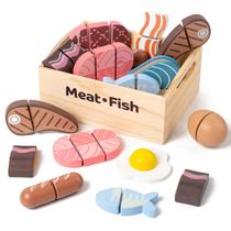 Conjunto de comida Wooden Play Kienvy Meat & Fish, 10 unidades para crianças a partir de 3 anos