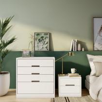 Conjunto de Cômoda Sampaoli 4GV e Mesa de Cabeceira S 2 GV Branca