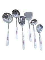 Conjunto de Concha, Escumadeira, Espátula Vazada, Espátula Fechada Inox c/ Cabo de Ceramica