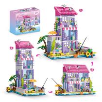 Conjunto de construção 3 em 1 Pink Girls Beach House NEWABWN 961 PCS com luz