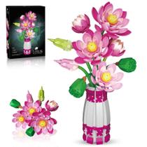 Conjunto de construção BrixVibe Lotus Flowers Bouquet com vaso Lego Pink