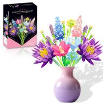 Conjunto de construção de buquê de flores NEWZACCIT rosa para adultos e mulheres Conjunto de construção de buquê de flores NEWZACCIT rosa para adultos e mulheres