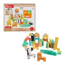 Conjunto de construção Fisher-Price Wooden Jungle Blocks 50 peças