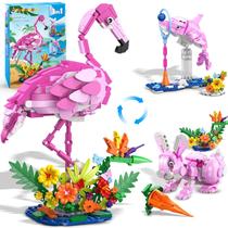 Conjunto de construção HOGOKIDS 3 em 1 rosa flamingo com flores 558 unidades