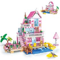 Conjunto de construção HSANHE Pink Girls Seaside Beach Villa 822 unidades