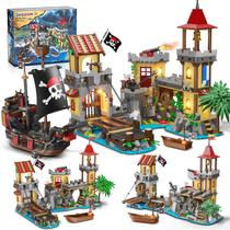 Conjunto de construção INSOON Pirate Castle com luz 1502 unidades de mais de 10 anos