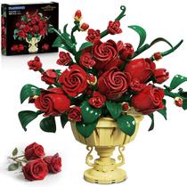 Conjunto de construção PLAXSOON Rose Flower 969 unidades com vaso de 12 anos ou mais