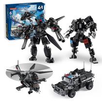 Conjunto de construção SWAT Police Mech com caminhão e helicóptero de 6 a 12 anos