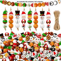 Conjunto De Contas De Madeira Com Tema De Natal 48PCS 80PCS 160PCS Decorações De Férias Com Papai