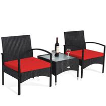 Conjunto de conversação em vime para pátio COSTWAY Red com mesa e almofadas Conjunto de conversação em vime para pátio COSTWAY Red com mesa e almofadas