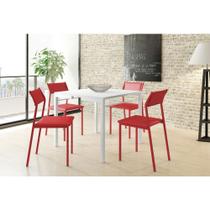 Conjunto de Copa com Mesa Branca Elis e 4 cadeiras Vermelhas Brizza - Toque a campainha