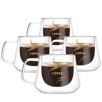 Conjunto De Copo De Café De Vidro De Parede Dupla Com Alça Isolada Transparente KEMORELA Drinkware