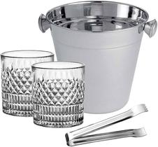 Conjunto de copos baixo whisky com balde e pegador de inox l'hermitage
