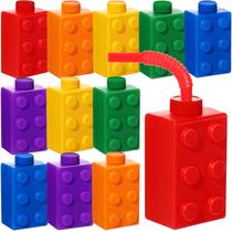 Conjunto de copos Building Block Sawysine 12 de 300 ml com tampas e canudos Conjunto de copos Building Block Sawysine 12 de 300 ml com tampas e canudos