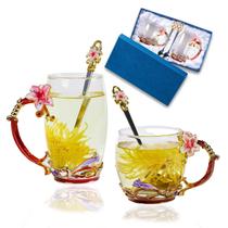 Conjunto de copos de chá DUMVOIN com desenho de flor de lírio e colher Conjunto de copos de chá DUMVOIN com desenho de flor de lírio e colher