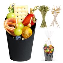 Conjunto de copos de charcutaria descartáveis 60 unidades com palitos e sacos de 400 ml